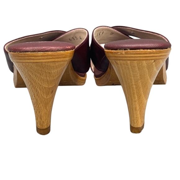 Etienne Aigner Vintage 70s Oxblood Leather Wooden Heel Mule Slide Women 6.5 - Picture 4 of 8